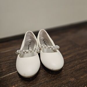 Nina White Kids Dress Shoes with Rhinestone Strap